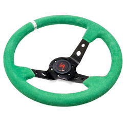Volant DriftShop Tulipé (90 mm), Cuir Vert Retourné, Branches Noires